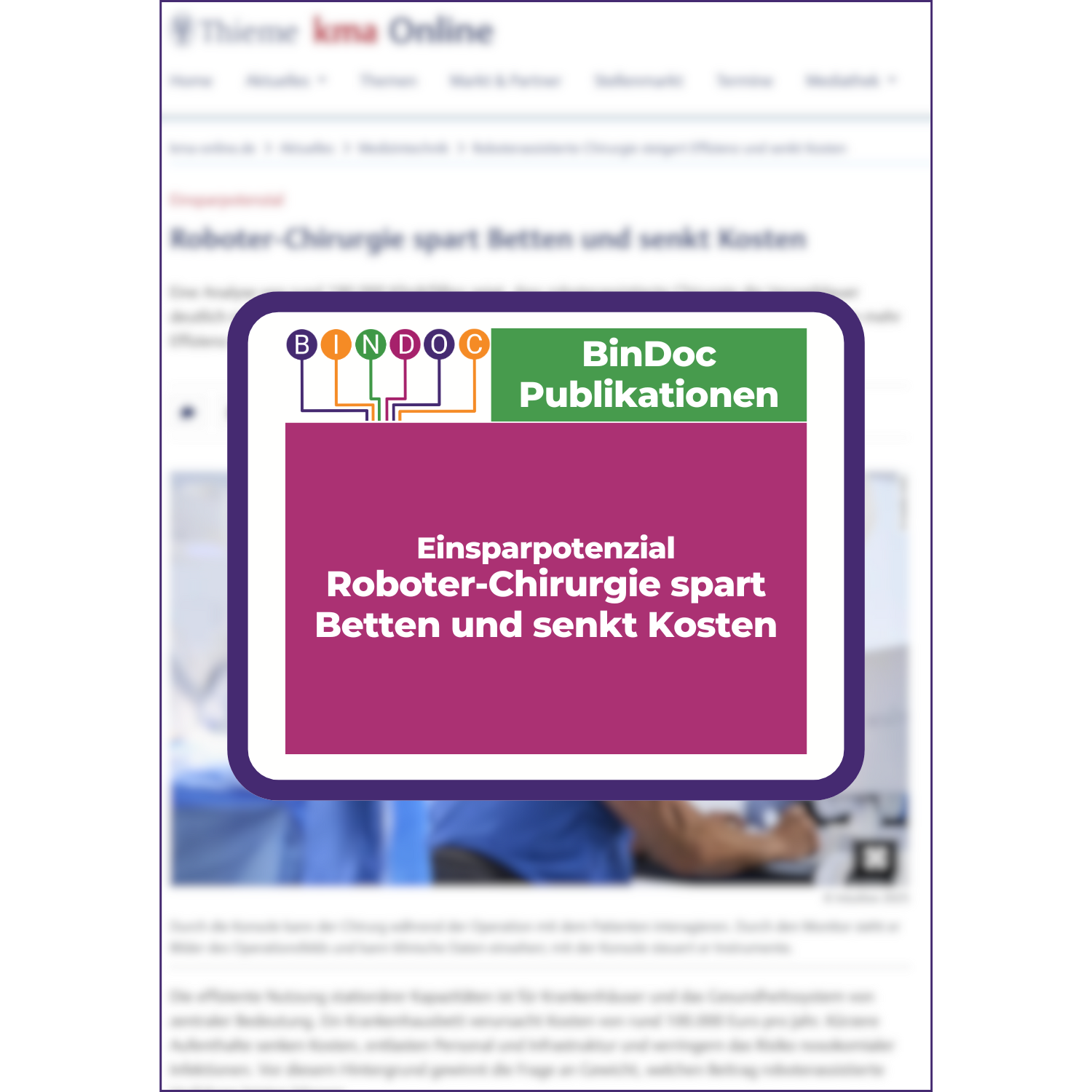 Einsparpotenzial - Roboter-Chirurigie spart Betten und senkt Kosten